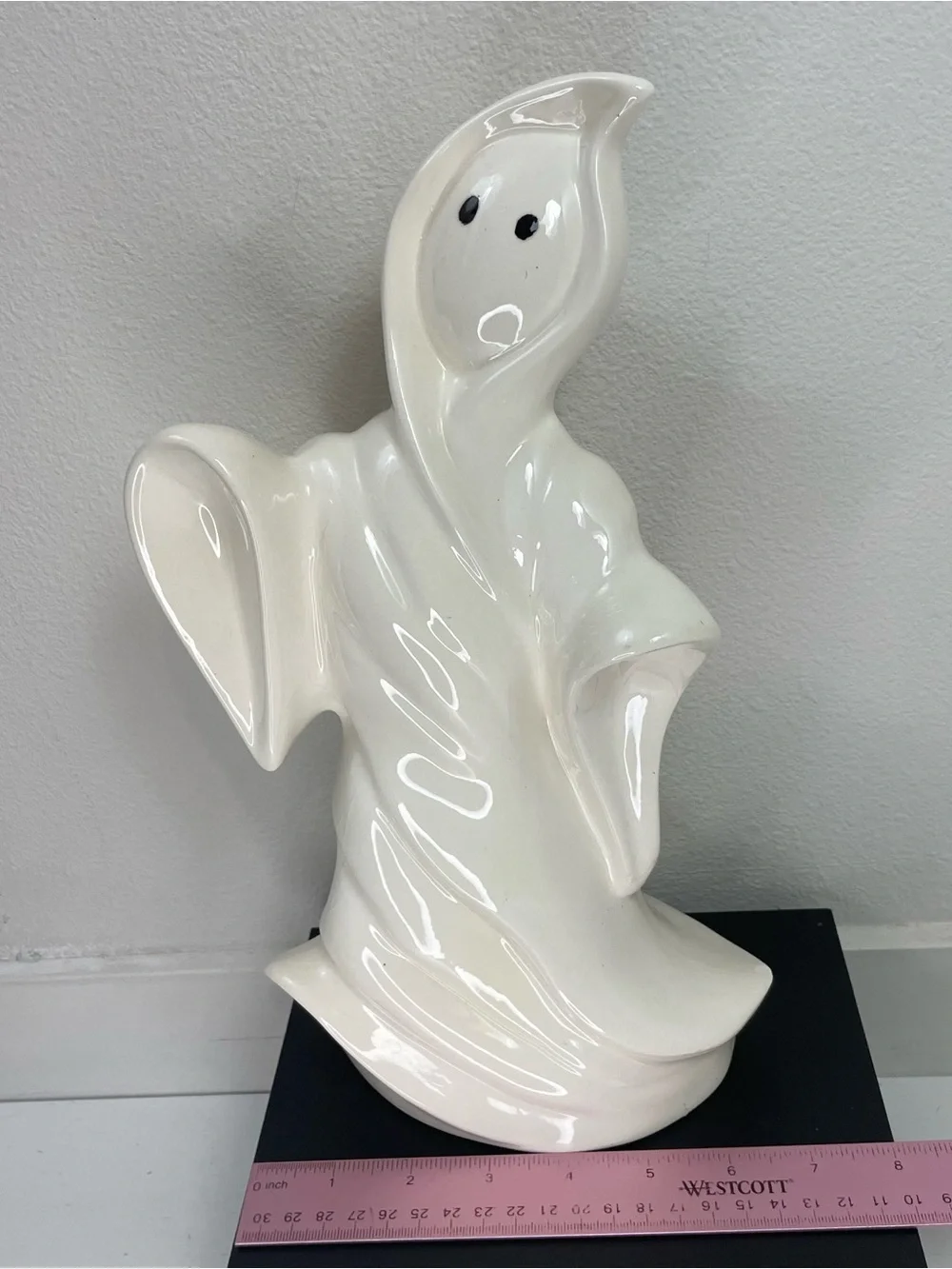 Vintage Ceramic Halloween Ghost Figurine 12” Gloss White Handmade
